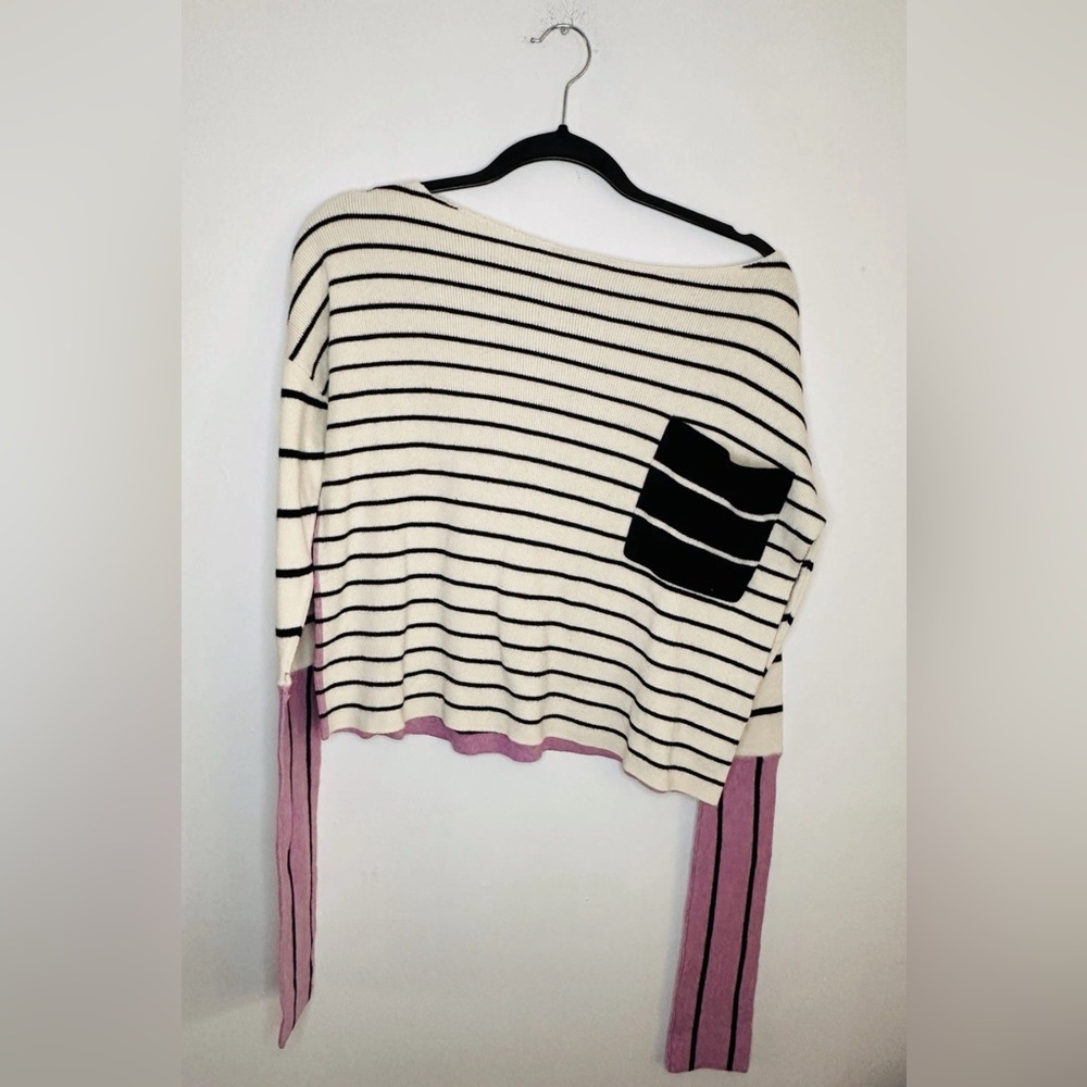 by Anthropologie Purple Ecru Blue Striped Boat Neck Sweater, Size XS